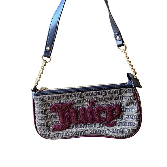 Juicy Couture Brown Monogram BAGUETTE Shoulder Bag Y2K GIRLY GLAM COQUETTE - Picture 2 of 11